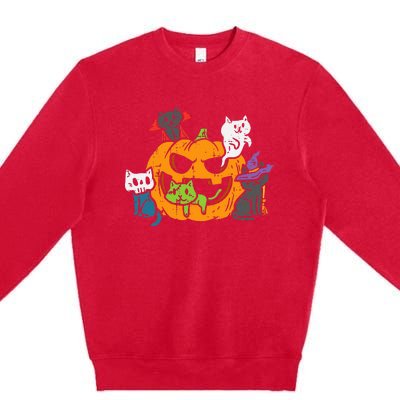 Vampire Ghost Zombie Witch Cats In Pumpkin Premium Crewneck Sweatshirt