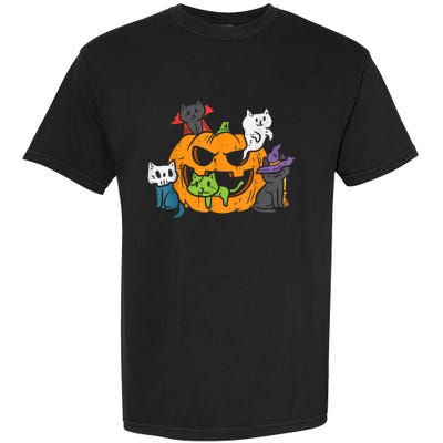 Vampire Ghost Zombie Witch Cats In Pumpkin Halloween Garment-Dyed Heavyweight T-Shirt