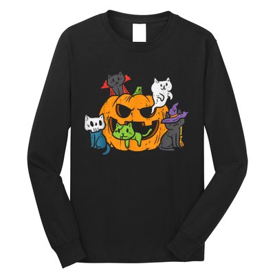 Vampire Ghost Zombie Witch Cats In Pumpkin Halloween Long Sleeve Shirt