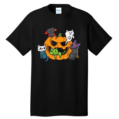 Vampire Ghost Zombie Witch Cats In Pumpkin Halloween Tall T-Shirt