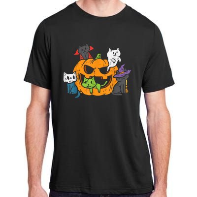 Vampire Ghost Zombie Witch Cats In Pumpkin Halloween Adult ChromaSoft Performance T-Shirt