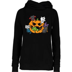 Vampire Ghost Zombie Witch Cats In Pumpkin Halloween Womens Funnel Neck Pullover Hood