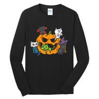 Vampire Ghost Zombie Witch Cats In Pumpkin Halloween Tall Long Sleeve T-Shirt