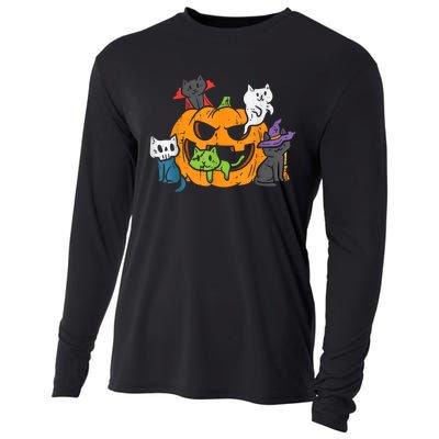 Vampire Ghost Zombie Witch Cats In Pumpkin Halloween Cooling Performance Long Sleeve Crew