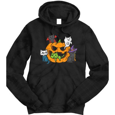 Vampire Ghost Zombie Witch Cats In Pumpkin Halloween Tie Dye Hoodie