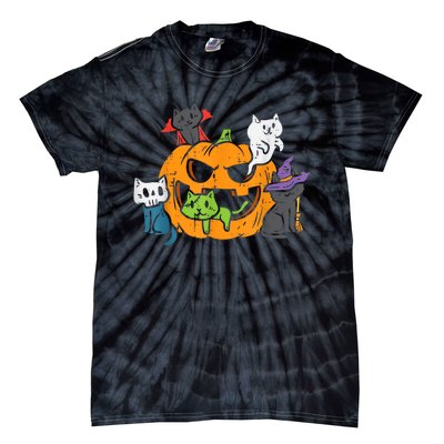 Vampire Ghost Zombie Witch Cats In Pumpkin Halloween Tie-Dye T-Shirt