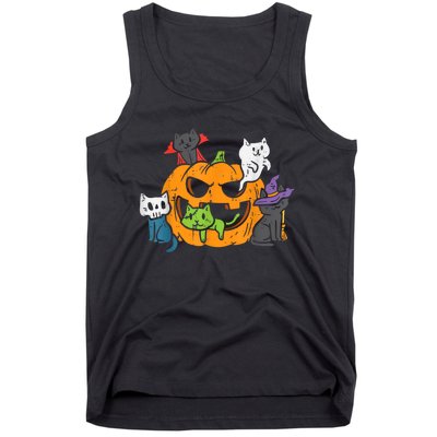 Vampire Ghost Zombie Witch Cats In Pumpkin Halloween Tank Top