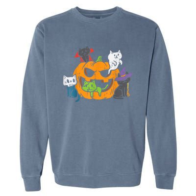 Vampire Ghost Zombie Witch Cats In Pumpkin Halloween Garment-Dyed Sweatshirt