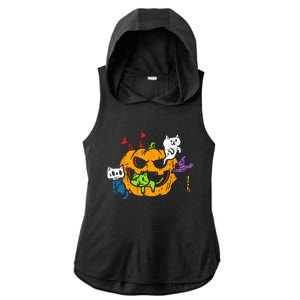 Vampire Ghost Zombie Witch Cats In Pumpkin Cute Halloween Ladies PosiCharge Tri-Blend Wicking Draft Hoodie Tank