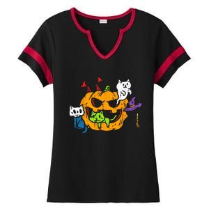 Vampire Ghost Zombie Witch Cats In Pumpkin Cute Halloween Ladies Halftime Notch Neck Tee