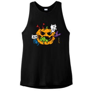 Vampire Ghost Zombie Witch Cats In Pumpkin Cute Halloween Ladies PosiCharge Tri-Blend Wicking Tank