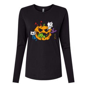 Vampire Ghost Zombie Witch Cats In Pumpkin Cute Halloween Womens Cotton Relaxed Long Sleeve T-Shirt