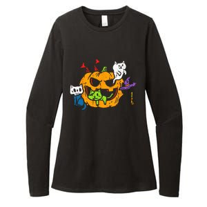 Vampire Ghost Zombie Witch Cats In Pumpkin Cute Halloween Womens CVC Long Sleeve Shirt