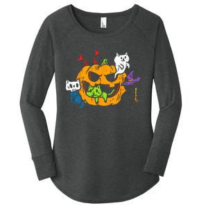 Vampire Ghost Zombie Witch Cats In Pumpkin Cute Halloween Women's Perfect Tri Tunic Long Sleeve Shirt