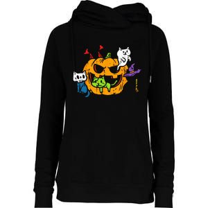 Vampire Ghost Zombie Witch Cats In Pumpkin Cute Halloween Womens Funnel Neck Pullover Hood