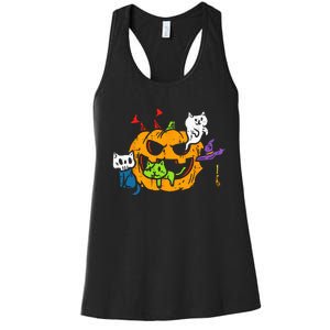 Vampire Ghost Zombie Witch Cats In Pumpkin Cute Halloween Women's Racerback Tank