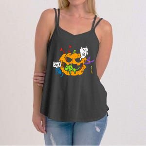 Vampire Ghost Zombie Witch Cats In Pumpkin Cute Halloween Women's Strappy Tank