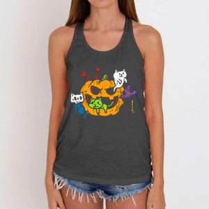 Vampire Ghost Zombie Witch Cats In Pumpkin Cute Halloween Women's Knotted Racerback Tank