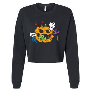 Vampire Ghost Zombie Witch Cats In Pumpkin Cute Halloween Cropped Pullover Crew