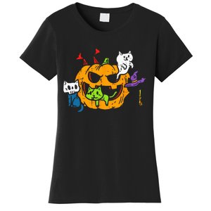 Vampire Ghost Zombie Witch Cats In Pumpkin Cute Halloween Women's T-Shirt