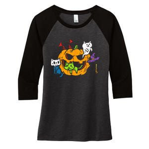 Vampire Ghost Zombie Witch Cats In Pumpkin Cute Halloween Women's Tri-Blend 3/4-Sleeve Raglan Shirt