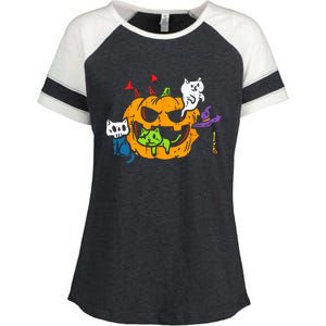 Vampire Ghost Zombie Witch Cats In Pumpkin Cute Halloween Enza Ladies Jersey Colorblock Tee