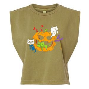 Vampire Ghost Zombie Witch Cats In Pumpkin Cute Halloween Garment-Dyed Women's Muscle Tee