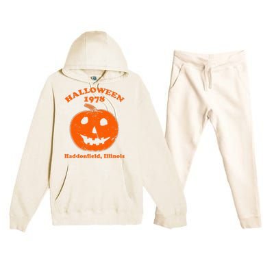 Vintage Halloween 1978 Pumpkin Haddonfield Illinois Premium Hooded Sweatsuit Set