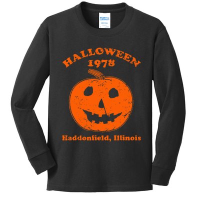 Vintage Halloween 1978 Pumpkin Haddonfield Illinois Kids Long Sleeve Shirt