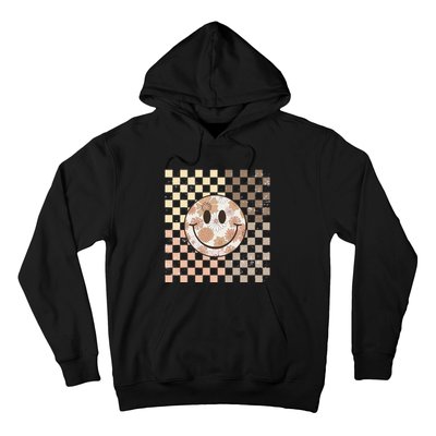 Vintage Hippie 60s 70s Smile Face Flower Retro Checkered Hoodie