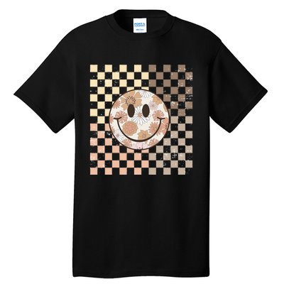 Vintage Hippie 60s 70s Smile Face Flower Retro Checkered Tall T-Shirt