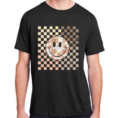 Vintage Hippie 60s 70s Smile Face Flower Retro Checkered Adult ChromaSoft Performance T-Shirt