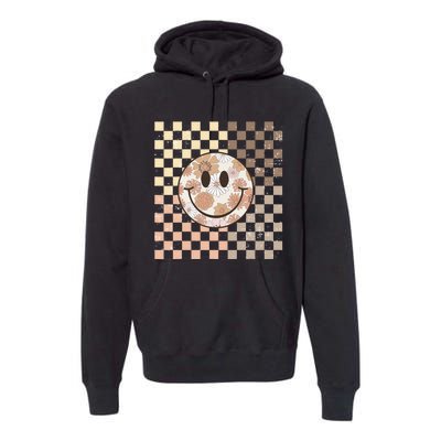 Vintage Hippie 60s 70s Smile Face Flower Retro Checkered Premium Hoodie