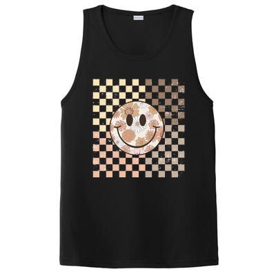 Vintage Hippie 60s 70s Smile Face Flower Retro Checkered PosiCharge Competitor Tank