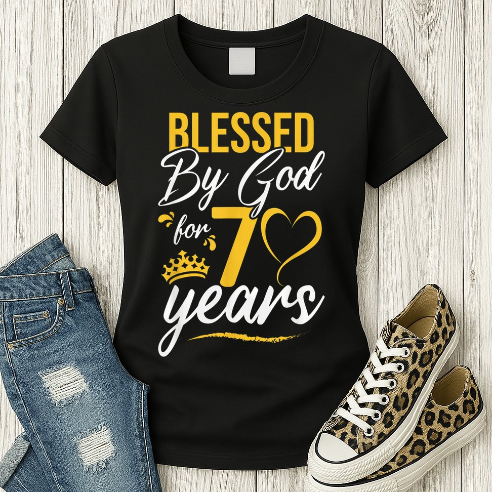 Vintage Happy 70 years Blessed by God for 70th Birthday gift Womens T-Shirt