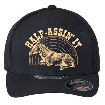 Vintage Half Assin It Mule Donkey Flexfit Unipanel Trucker Cap