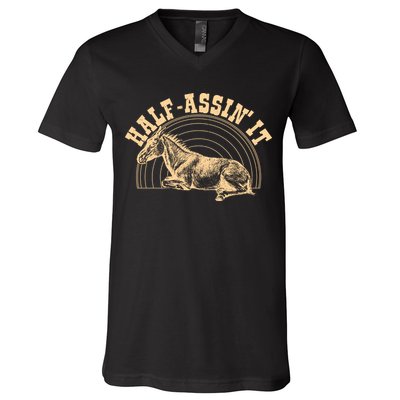 Vintage Half Assin It Mule Donkey V-Neck T-Shirt