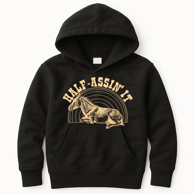 Vintage Half Assin It Mule Donkey Kids Hoodie