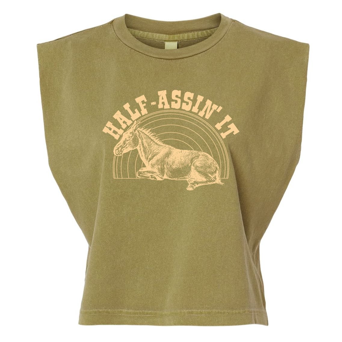 Vintage Half Assin It Mule Donkey Garment-Dyed Women's Muscle Tee