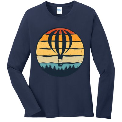 Vintage Hot Air Balloon And Ballooning Design Sky Adventure Ladies Long Sleeve Shirt