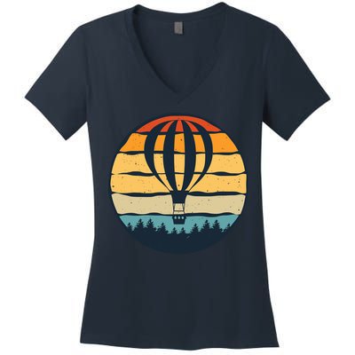 Vintage Hot Air Balloon And Ballooning Design Sky Adventure Women's V-Neck T-Shirt