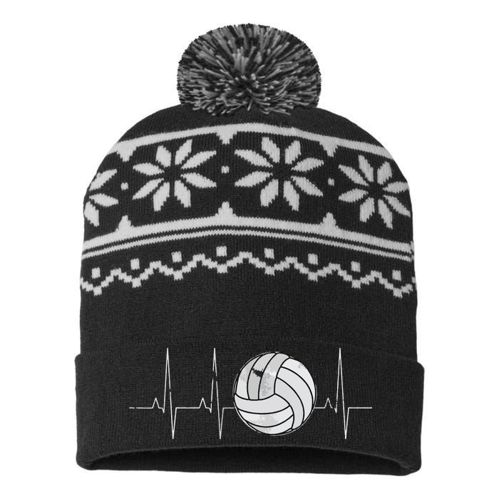 Volleyball Heartbeat As Funny Volleyball Gift Ideas USA-Made Snowflake Beanie