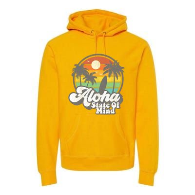 Vintage Hawaii Aloha State Hawaiian Beach Surfing Surf Gift Premium Hoodie