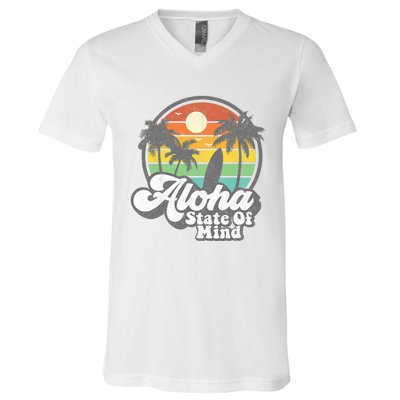 Vintage Hawaii Aloha State Hawaiian Beach Surfing Surf Gift V-Neck T-Shirt