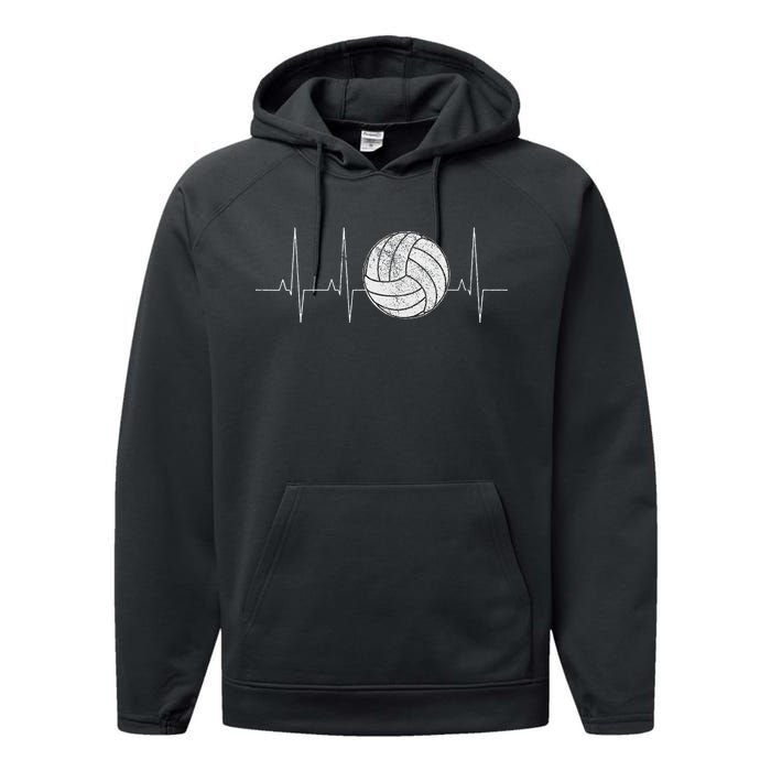 Volleyball Heartbeat As Funny Volleyball Gift Ideas Performance Fleece Hoodie