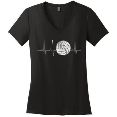 Volleyball Heartbeat As Funny Volleyball Gift Ideas Women's V-Neck T-Shirt