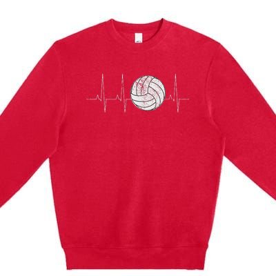 Volleyball Heartbeat As Funny Volleyball Gift Ideas Premium Crewneck Sweatshirt