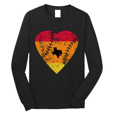 Vintage Houston Baseball Heart Long Sleeve Shirt
