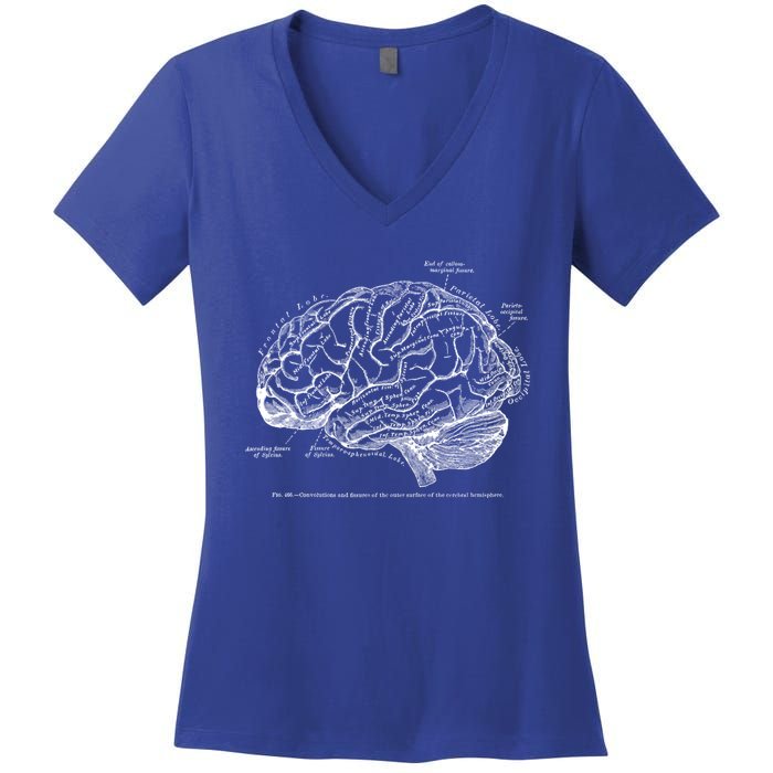 Vintage Hu Brain Anatomy Gift Women's V-Neck T-Shirt