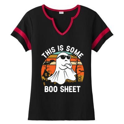 Vintage Halloween Boo Ghost Costume This Is Some Boo Sheet Ladies Halftime Notch Neck Tee